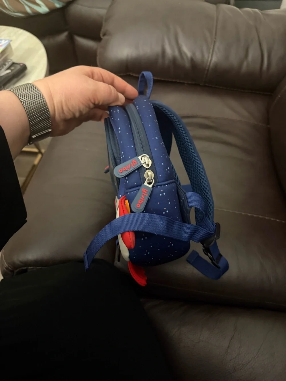Kids Navy Blue Rocket Ship Backpack with Red Accents (NO LEASH)